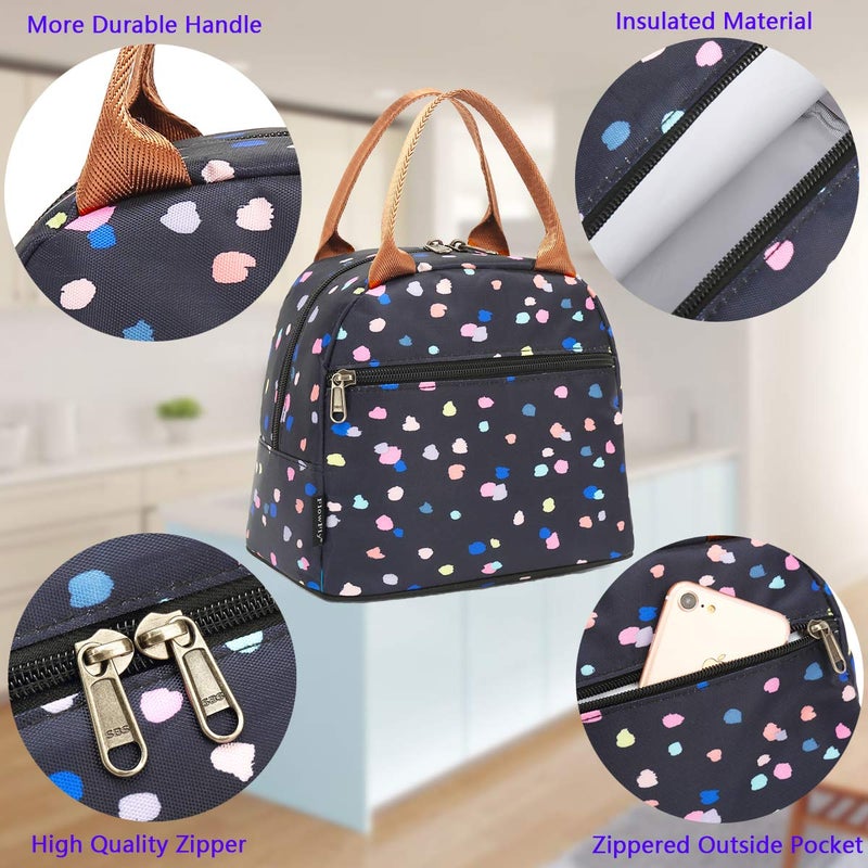 FlowFly Insulated Lunch Cooler Bag - Tote Organizer for Women/Men, Black Flower - Image 5